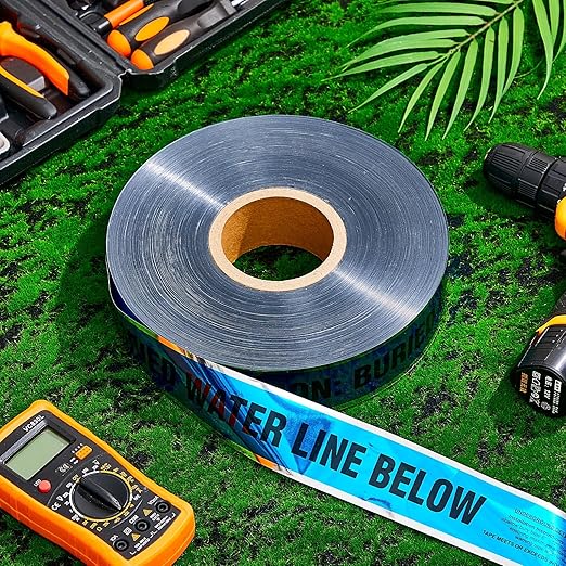 Pangda 2 Rolls 1000 Feet Detectable Safety Tape 5 Mil Underground Detectable Warning Tape for Construction Sites Road Repairs(Caution Buried Water Line Below,3 Inch,Blue)