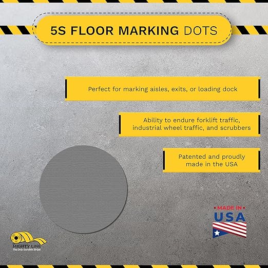 Mighty Line 3.75" Solid Dot Shaped Floor Marking Tape for Safety, Caution, Warning, Heavy-Duty, Peel and Stick, Adhesive Circle Spots, Industrial Quality, Gray, Pack of 100
