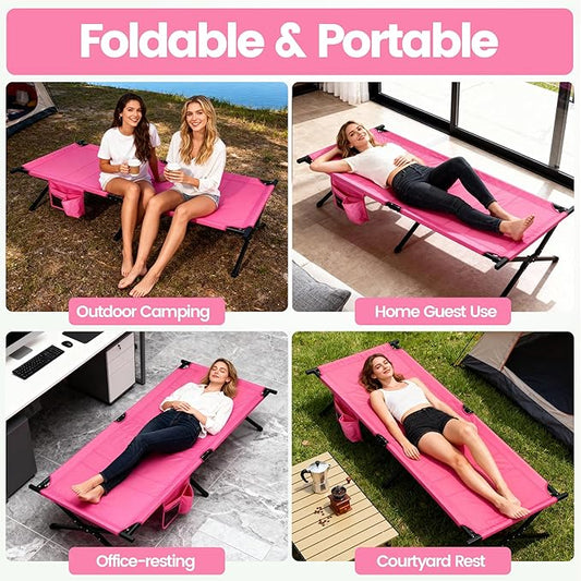 Portable Camping Cot for Adults, 300lbs Heavy Duty Folding Bed with 60s Quick Setup, Compact & Lightweight for Outdoor, Guest, Office Nap, Hospital Stay