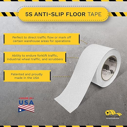 Mighty Line Anti-Slip Caution Floor Marking Tape for Safety, Warning, Heavy-Duty, Peel and Stick, Adhesive, Industrial Quality, 4" Glow, 60' Roll