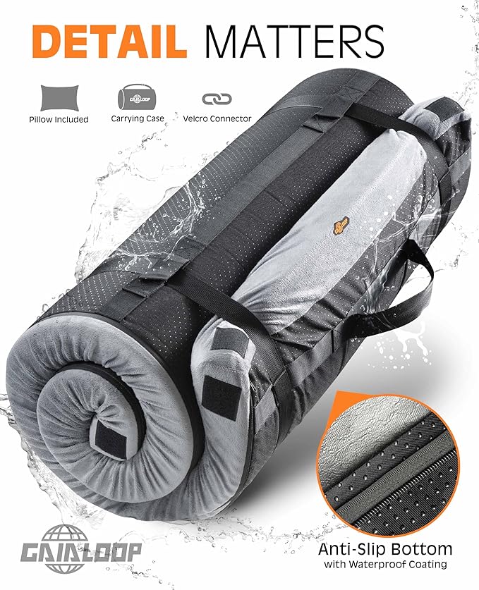 3 Inch Memory Foam Camping Mattress, Dual Layer Thick Sleeping Camp Pad for Car Tent Cot, Roll-Up Portable Glamping Floor Bed for Guests Sleepover