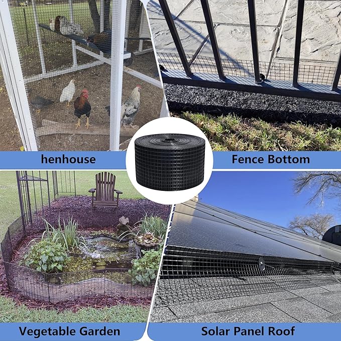 6in X 100ft Critter Guard for Solar Panels, 1/2inch PVC Coated Solar Panel Guard, Critter Guard Roll Kit for Solar Panel Wire Mesh, Black Pigeon Barrier with 120pcs Fasteners, Cutting Scissor, Gloves
