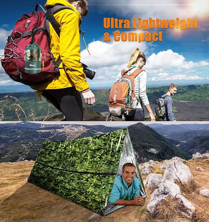 Timok Emergency Sleeping Bags Thermal-Emergency-Blankets Ultralight Space Blankets Survival Waterproof Bivy Sack Multi-Purpose Survival Gear for Hiking, Camping, First Aid Kits, Outdoor Survival Gear