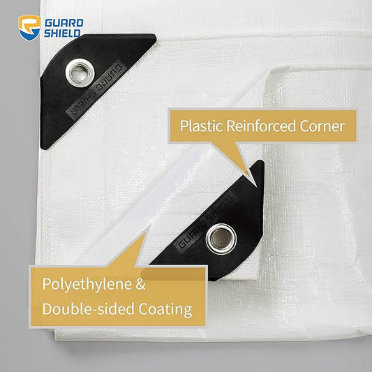 GUARD SHIELD Heavy Duty Tarp 8x10 Feet White Multi Purpose Thick Waterproof Poly Tarp Cover 10mil