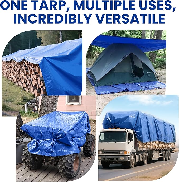 Lightweight Outdoor Camping Tarp 6' x 8' 5-mil Blue Waterproof Boat Tarps Covers with Grommets