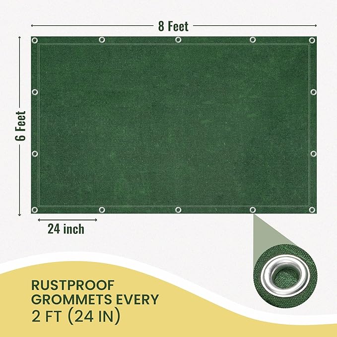 REDIBLUE 6 x 8 ft Heavy Duty Canvas Tarp, Multi Purpose Use for Camping, Tent Canopy, Outdoor, Rustproof Grommets, Durable, Water Resistant, Cotton 17oz - Olive Drab