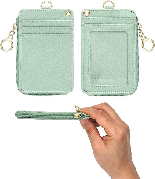 2-in-1 ID Badge Holder with Lanyard - Multi-Use Lanyard Keychain Wallet for Women, Small Keychain Wristlet Wallet with Strap & Lanyards for ID Badges, Phone & Card Holder - Sage Green