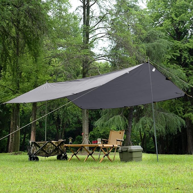 FREE SOLDIER Waterproof Portable Tarp Multifunctional Outdoor Camping Traveling Awning Backpacking Tarp for Shelter Rain (Gray 10×10.5ft)