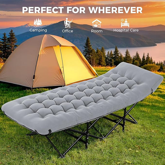 JEAREY 2-Piece Folding Camping Cot, Heavy Duty Camping Cots for Adults with Mattress, 1200D Double Layer Oxford Portable Folding Cot Bed with Carry Bag for Guest, Travel, Hiking, Light Gray