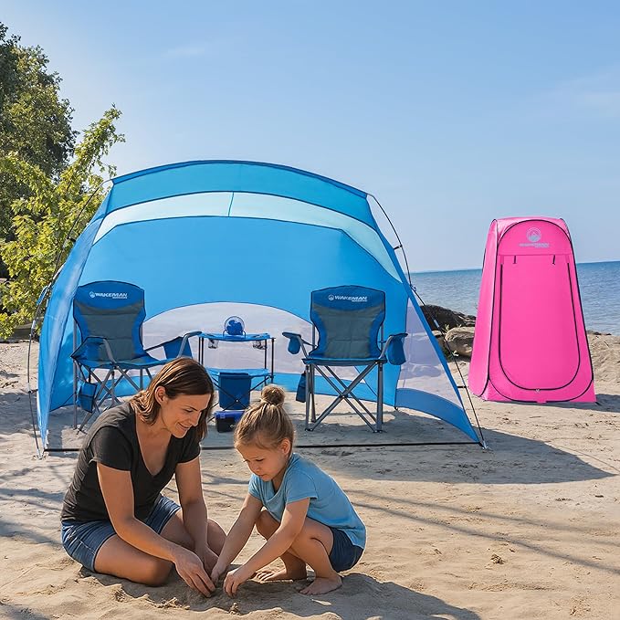 Wakeman Kid Size Pop Up Changing Tent, 3 x 3 x 5.2ft, Mini Camping Shower Tent, Portable Toilet Stall, or Dressing Room for Beach, Dance Recitals, or Sports with Carry Bag, Polyester, Pink