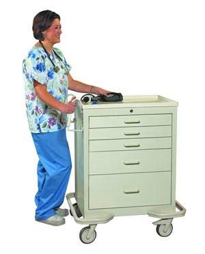 5 Drawer Steel Medical Crash Cart/Mobile Workstation with Single Key Lock, Dark Blue