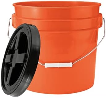 House Naturals 3.5 Gallon Food Grade Orange Bucket Pail with Black Air-Tight Screw on Lid (Pack of 2) BPA Free Made in USA containers