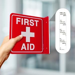 T&R First Aid Sign, First Aid with Cross Symbol - 2 Pack - 6 x 6 Inches Acrylic, 2 pre-drilled holes, Includes Matching Screws, Use for Office/Business