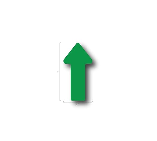 5S Location Marking Arrow- Durable Laminated LSE (Low Surface Energy) Arrow Shaped Floor Marker by Graphical Warehouse- 5S Safety and Security Signage (5x2.5", Green, 100)