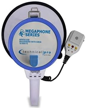 Technical Pro Portable Lightweight 75-Watt Megaphone Bullhorn w Siren, Detachable Microphone & Strap - Professional Outdoor Voice for Police & Cheer Leading