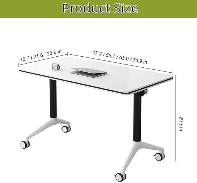 Conference Table, Folding Conference Room Tables with Flip-Top Design, Mobile Rectangular Modular Tables for Office Meetings and Training Sessions (Yellow, 47.2×23.6×29.5in)