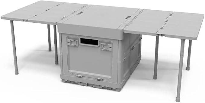 Folding Storage Camping Box with Table,3 in 1 Lightweight Camp Storage Box with Parking Warning Sign,Portable Foldable Compartment Table for Indoor, Outdoor, Fishing, BBQ, Picnic, Gray