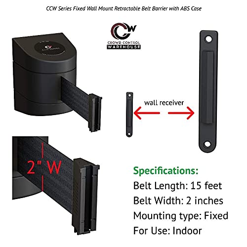 Crowd Control Warehouse - CCW Series WMB-220 Fixed Wall Mount Retractable Belt Barrier - 15 Foot, Caution Do Not Enter Belt with Yellow ABS Case