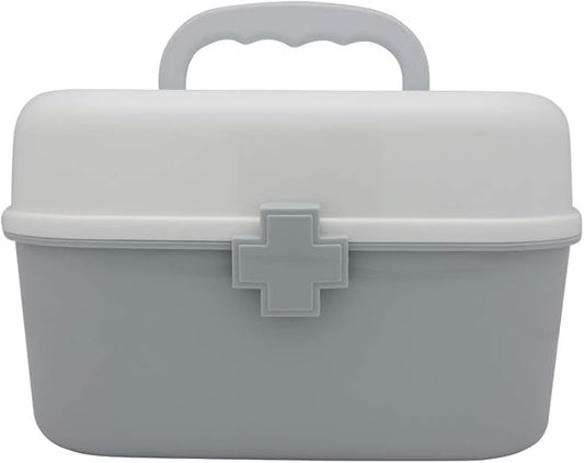 BangQiao Plastic First Aid Storage Box Container Bin with Removable Tray and Portable Handle, Family Emergency Medicine Kit Case Organizer, White&Gray