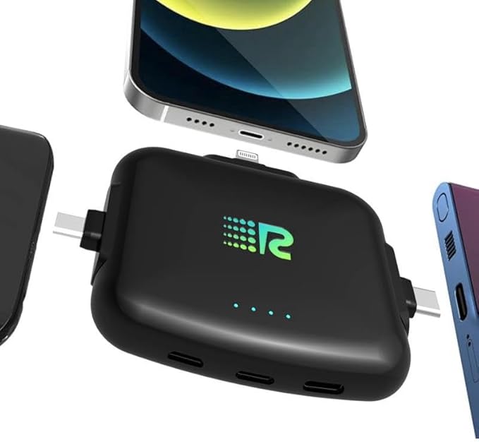 Rush Charge Universe 3 in 1 Portable Charger – 3300mah, 2.4A High-Speed Fast Charging Compatible with iPhone and Android Lightning, Type C, Micro-USB Charges 3 Devices at a Time Pre-Charged RC33 Black