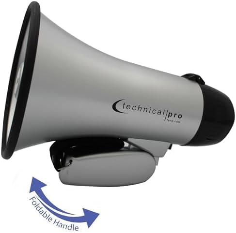 Technical Pro 20 Watts Lightweight Portable 300M Range Megaphone Bullhorn with Strap, Siren, and Volume Control, Good for Trainers, Soccer, Football, Baseball, Coaches