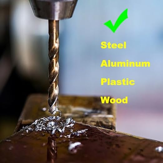 Drill Bit Set, Metric 1.5mm - 6.5mm 13Pcs Titanium Coating HSS Drill Bits Kit with Round Shank for Cast Iron, Hardened Metal, Stainless Steel, Plastic and Wood