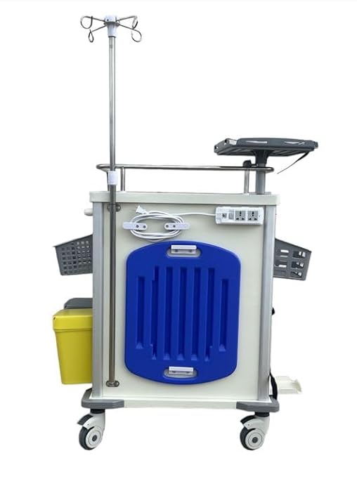 MS3C-600CR Hospital Emergency Crash Cart with Accessory Package with IV Pole, O2 Holder, Cardiac Board, Trash Can and Drawer Dividers
