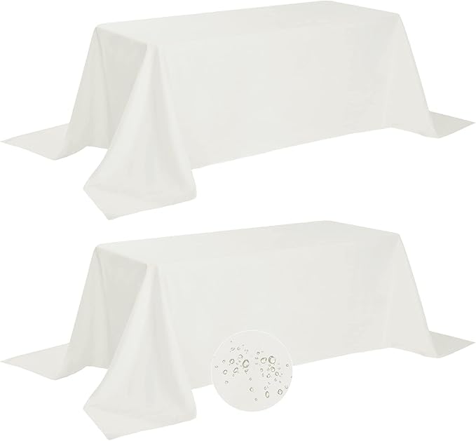 Fokitut 2 Pack Waterproof Rectangle Tablecloth, 90x156 Inch,Stain Resistant and Wrinkle Polyester Table Cloth, Fabric Table Cover for Kitchen Dining, Wedding, Party, Holiday Dinner-Ivory