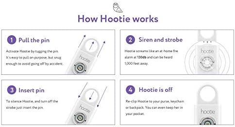 Hootie Personal Safety Alarm for Women, Men, & Kids - Keychain Alarm, Self Defense Strobe & Siren, Security Siren Keychain with 130dB Self Defense Siren & Strobe Light - White