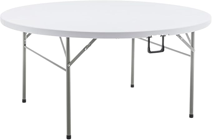 BTEXPERT White 5 Ft 60inch Round Plastic Folding Table Commercial Portable Indoor Outdoor Accessory for Patio Backyard Dining Wedding Party Events Home Kitchen