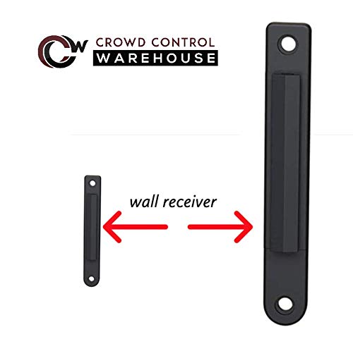 Crowd Control Warehouse - CCW Series WMB-220 Fixed Wall Mount Retractable Belt Barrier - 15 Foot, Black Horizontal Blue Stripe Belt with Black ABS Case