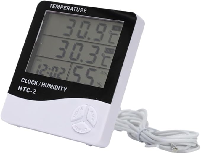 Digital Temperature and Humidity Monitor with Large LCD Display Indoor Outdoor Thermohygrometer Clock and Calendar for Home Office Garden Warehouse