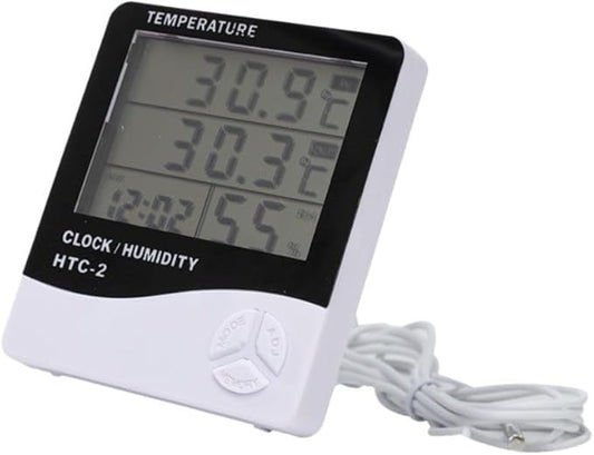 Digital Temperature and Humidity Monitor with Large LCD Display Indoor Outdoor Thermohygrometer Clock and Calendar for Home Office Garden Warehouse