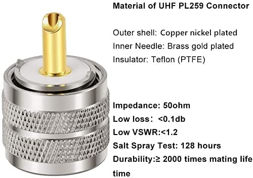 PL259 Male Crimp Connector, UHF SO239 Crimp Coax Connector for RG8X/LMR240/ 4D-FB/ CNT240/ RG8 Mini Coaxial Cable(Pack of 10)