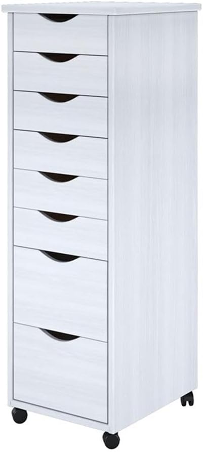 Pemberly Row Modern Solid Wood 6+2 Drawers Roll Utility Cart in White