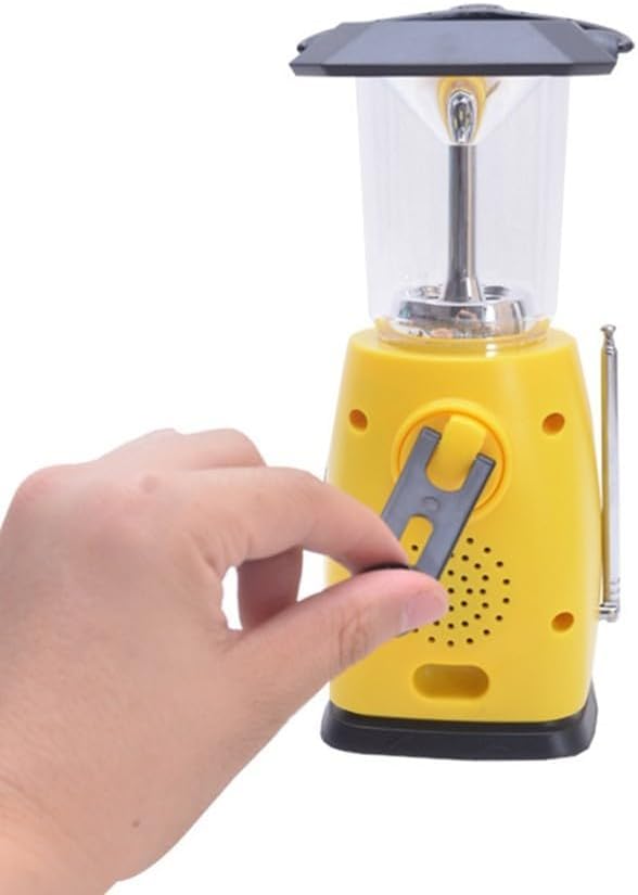 Solar Powered AM/FM Portable Radio with Hand Crank, USB Phone Charger, LED Camping Light, Compact 8.3 x 4.3 x 4.3 in Yellow
