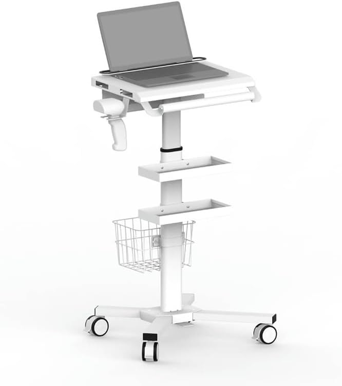 Anti-Theft Medical Laptop Cart with Scanner Holder | Mobile Workstation with Gas Lift | Height Adjustable 31.5" - 47.2" | Secure Storage & Multiple Drawers