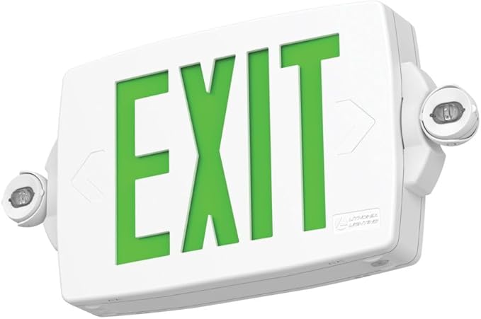 Lithonia Lighting Quantum LED Exit Sign Emergency Light Combo, Exit Sign and Emergency Lights for Business, 2-Head Fixture, Red/Green Selectable Letters, White (LHQM S W RG MVOLT M6)