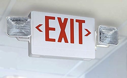 Lithonia Lighting ECR LED M6 Thermoplastic LED Emergency Exit Sign & Light Fixture with Red Letters,White,2 LED Heads - Square