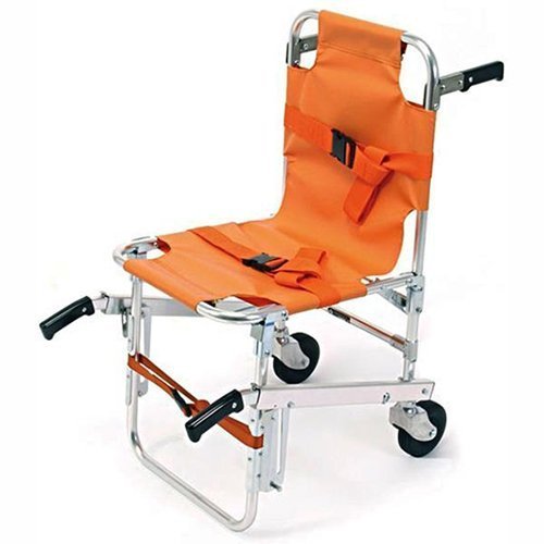 LINE2design-USA-EMS Mobility Chair - Ambulance Firefighter Medical Foldable Aluminum Manual Chair + 3 Adjustable Straps with Quick Release Buckles - Orange