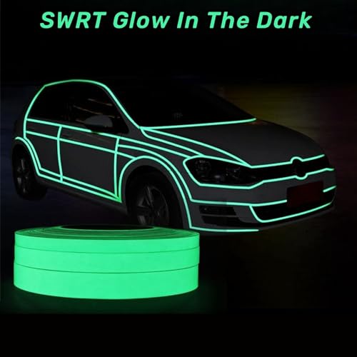 SWRT Glow in The Dark Tape 33FT x 0.5Inch, Long-Lasting Bright Fluorescent Glow Tape for Christmas Dector, Strong Adhesive Waterproof Glow in The Dark Stickers for Night Decorations, Stairs,Exit Sign