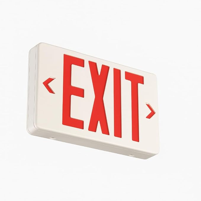 MES LED Exit Sign with Emergency Lights, Red Letters, Universal Mount, 120V-277V, Dual Adjustable Heads, Battery Backup, UL Listed, 430mm x 298mm x 47mm, Commercial Grade