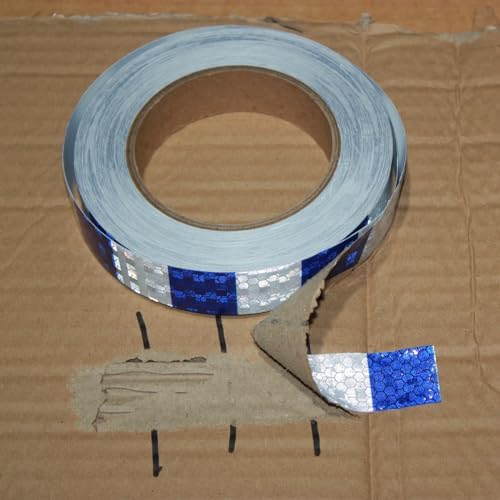 Reflective Tape Blue White 1 Inch x 168 Feet, Warning Conspicuity Reflector, Night Safety Sticker for Car Trailer Clothing