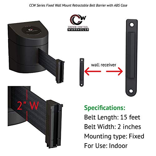 Crowd Control Warehouse - CCW Series WMB-220 Fixed Wall Mount Retractable Belt Barrier - 15 Foot, Yellow"Danger - Forklift Trucks" Black Letters Belt with Yellow ABS Case
