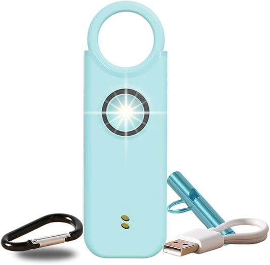 VOLTEK Personal Alarm (Azur) Women's Self-Defense Self-Defense Mini Self-Defense Alarm Kit + Personal Emergency Whistle Powerful Sirene Lamp 135 DB, USB-C Rechargeable, Guide Included