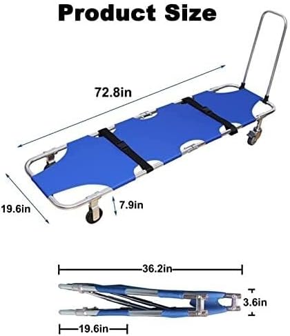 Folding Portable Stretcher with 4 Wheels - Lightweight Aluminum Emergency Rescue Stretcher for Hospital, Clinic, Home Care, and Sports - 350lb Capacity