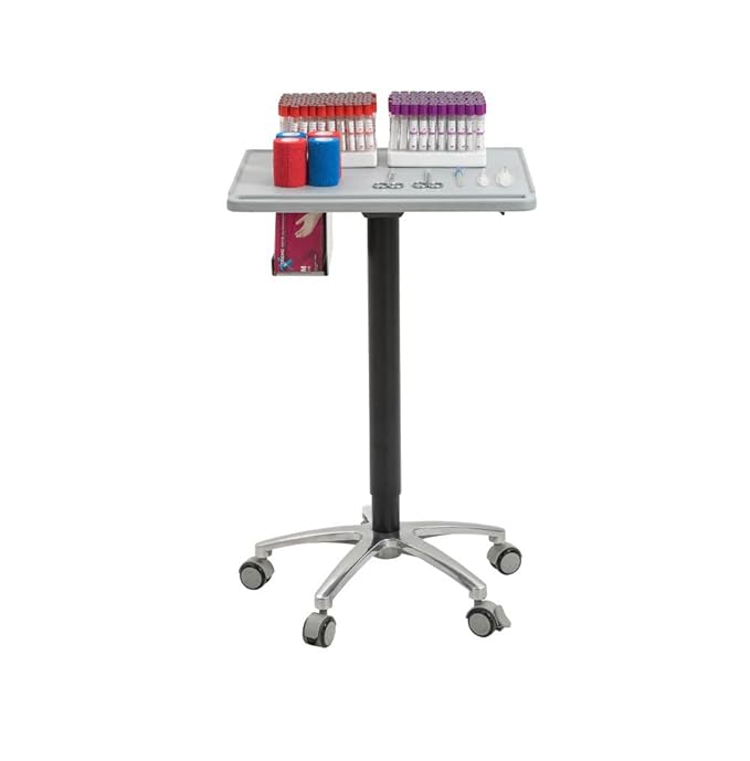 Mobile Height Adjustable Phlebotomy Cart Work Station with Gloves Case for Blood Drawing Chair (Blue)