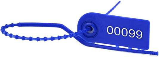 100 Plastic Tamper Seals Numbered Label Tags Pull Tite Security Seals Adjustable Length Breakable Tags Secure Inspection Tags for Fire Extinguishe Pin, First Aid Kits (Blue)