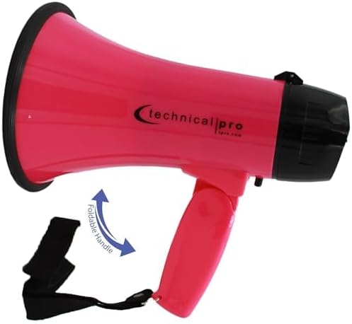 Technical Pro 20 Watts Lightweight Portable 300M Range Megaphone Bullhorn with Strap, Siren, and Volume Control, Good for Trainers, Soccer, Football, Baseball, Coaches