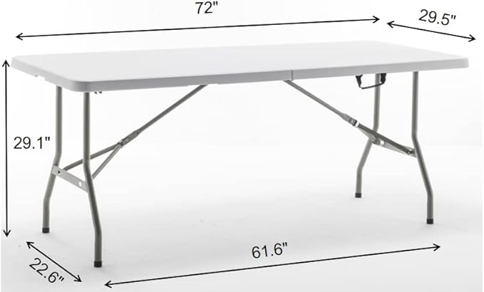 BTEXPERT Plastic Folding Table Fold-in-Half 6 Ft 72"x29.5" Heavy Duty Portable Handle, Indoor Outdoor Picnic Camping Home Event Picnic Party Wedding Tailgating White